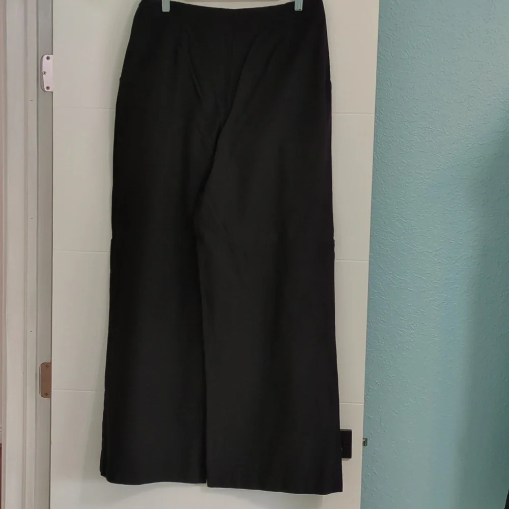 Zara Classic Black wide Leg High Waisted Pleated Trousers Sz XXL Linen Blend